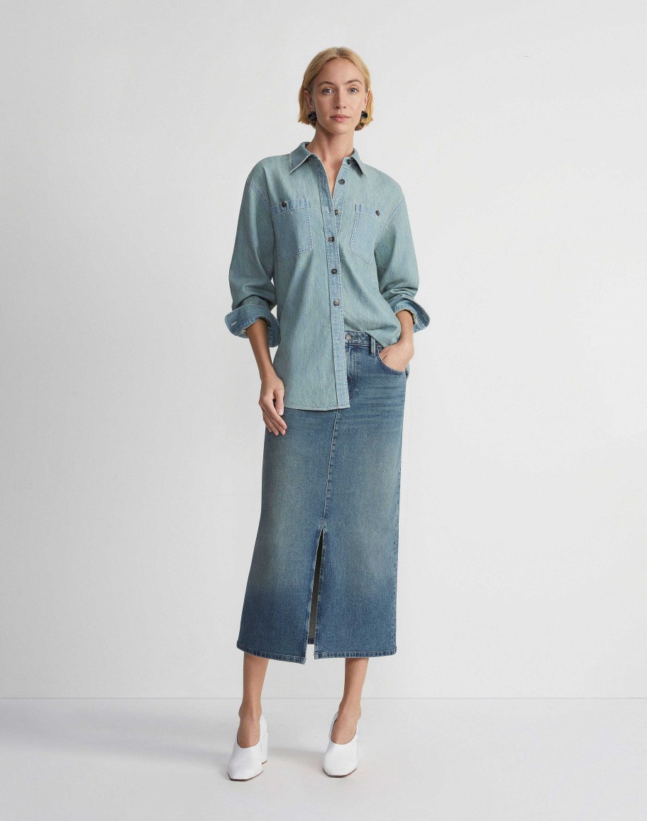 Lafayette 148 New York Denim | Organic Cotton Chambray Pocket Shirt Sunkissed