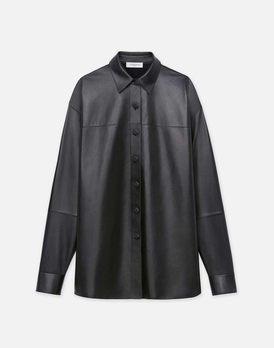 Lafayette 148 New York Blouses & Shirts | Nappa Lambskin Leather Shirt Jacket Black