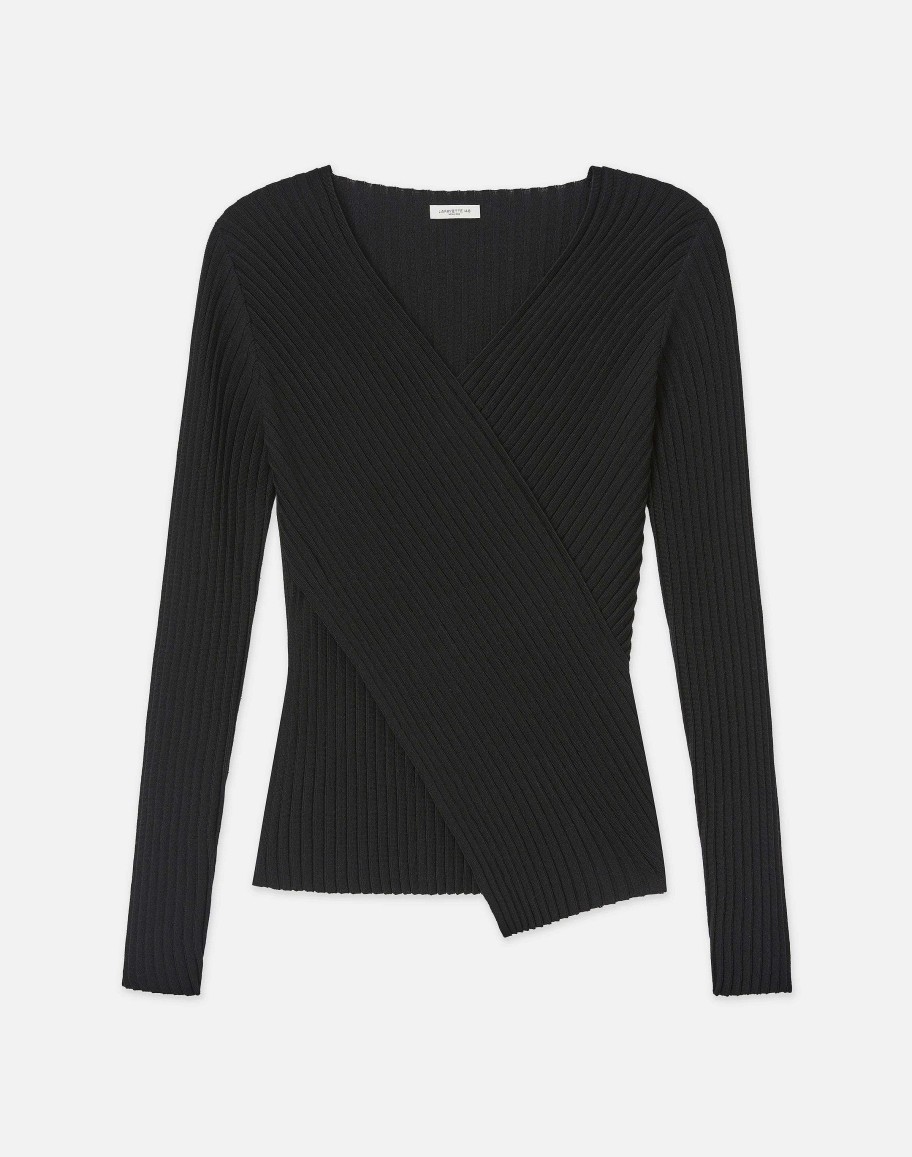 Lafayette 148 New York Sweaters & Knits | Finespun Voile Pleat Stitch Crossover Sweater Black