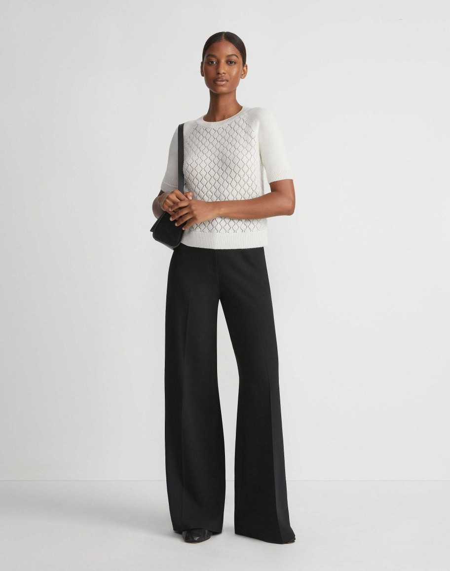 Lafayette 148 New York Sweaters & Knits | Hand-Embellished Cashmere Lace Stitch Short Sleeve Sweater Cloud