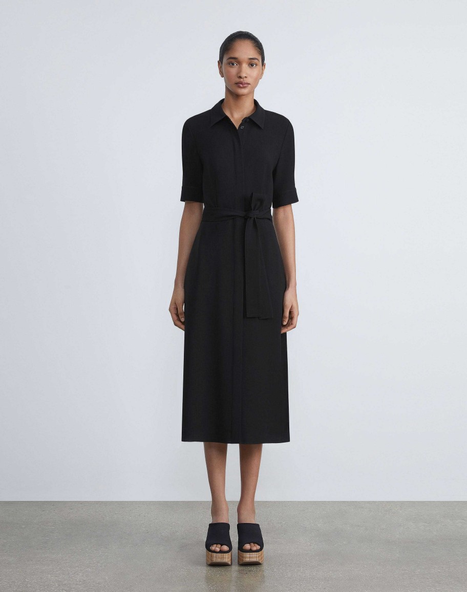 Lafayette 148 New York Dresses | Finesse Crepe Belted Shirtdress Seawater