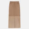 Lafayette 148 New York Skirts | Nubuck Suede & Nappa Leather Two-Tone Midi Skirt Oat