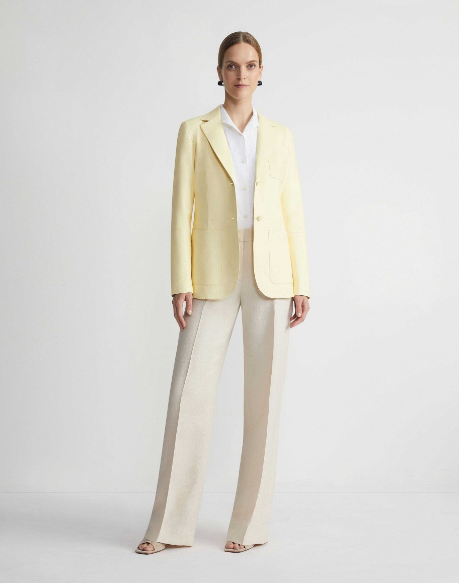 Lafayette 148 New York Jackets & Blazers | Nappa Leather Three Pocket Blazer Yellow Yarrow