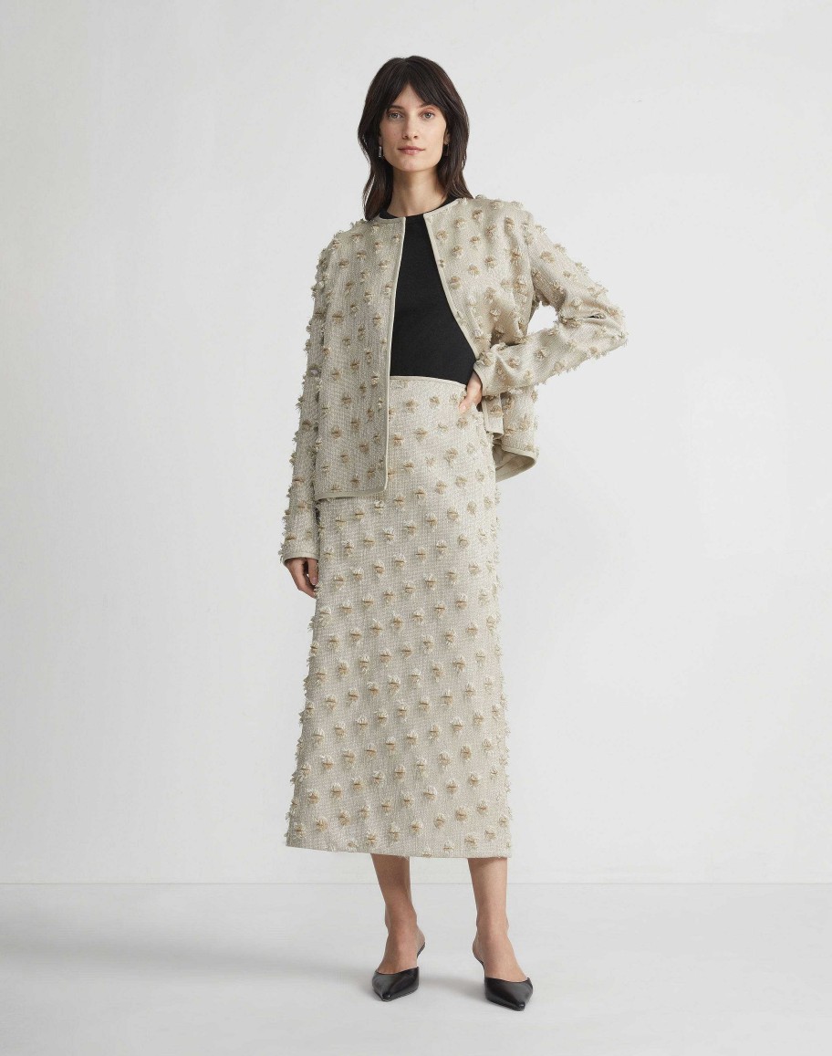 Lafayette 148 New York Skirts | Fringed Dot Jacquard Pencil Skirt Plaster Iridescent