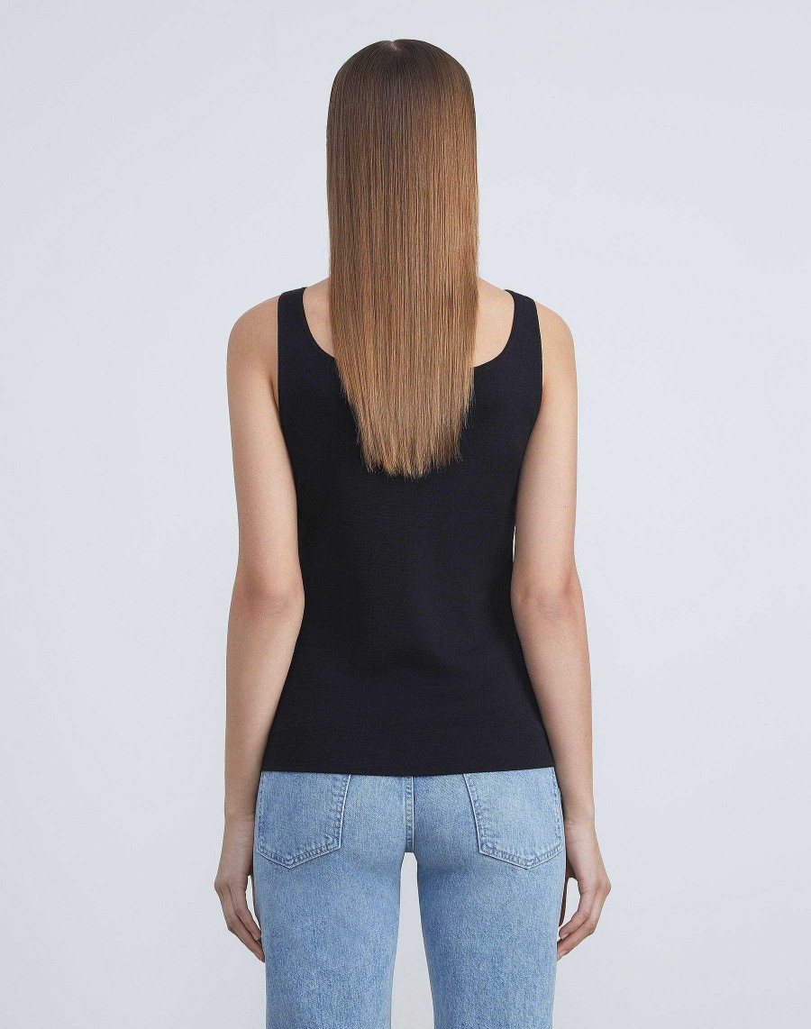 Lafayette 148 New York Tops & Tees | Mesh Jersey Scoop Neck Tank Black