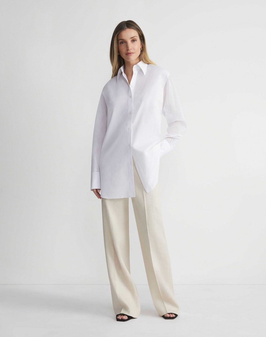 Lafayette 148 New York Blouses & Shirts | Organic Cotton Poplin Sheer Sleeve Oversized Shirt Ink