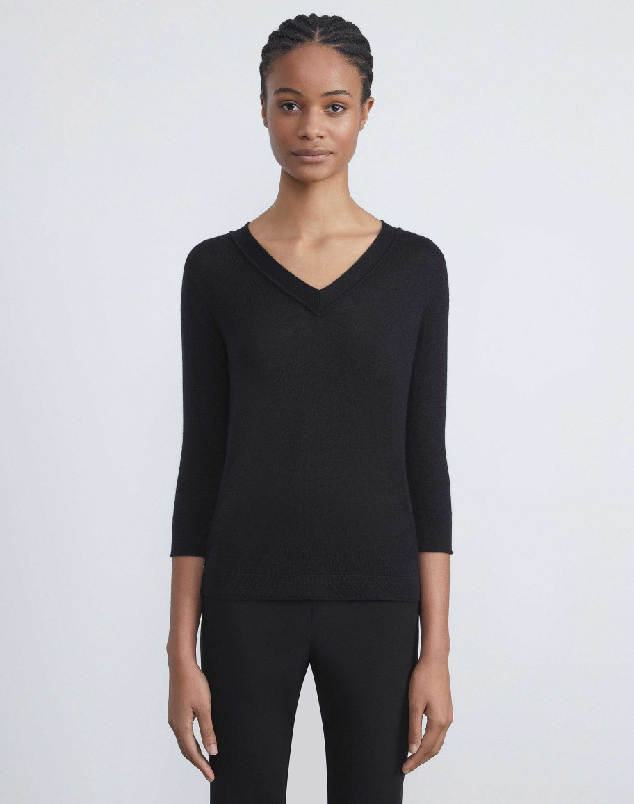 Lafayette 148 New York Sweaters & Knits | Fine Gauge Cashmere V-Neck Sweater Sonic Blue