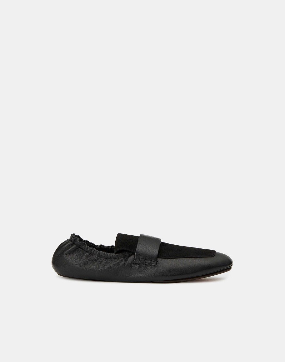 Lafayette 148 New York Ballets | Nappa Leather & Suede Packable Loafer Black