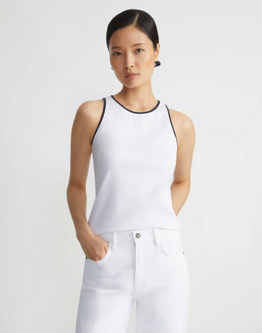 Lafayette 148 New York Tops & Tees | Cotton Rib Tipped Racerback Tank White