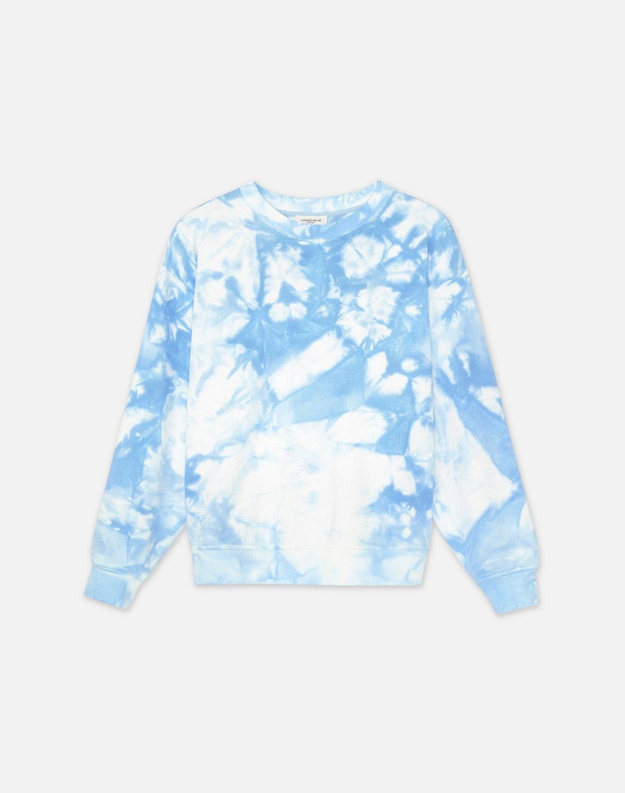 Lafayette 148 New York Tops & Tees | Shibori Cotton French Terry Sweatshirt Sky Blue Multi