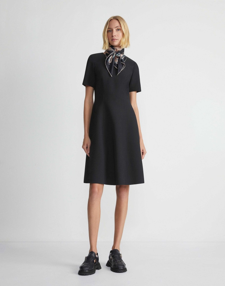 Lafayette 148 New York Dresses | Wool-Silk Crepe Short Sleeve Dress Black