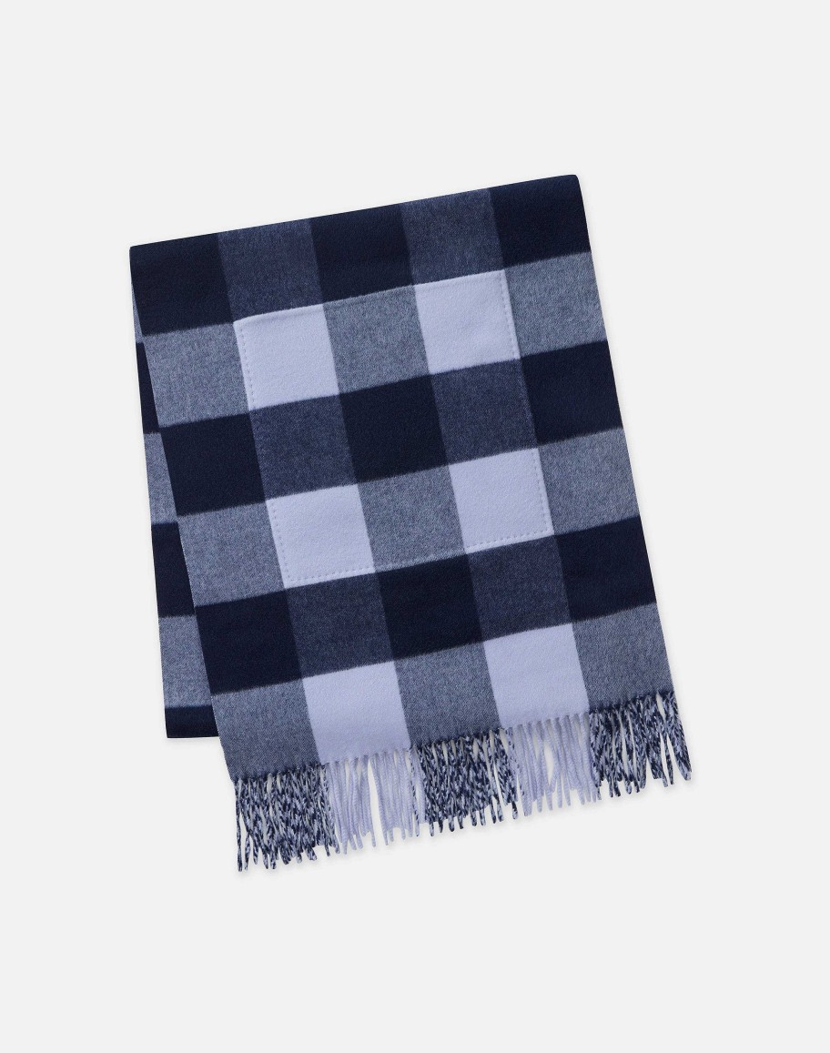 Lafayette 148 New York Wraps & Scarves | Gingham Wool-Cashmere Double Face Reversible Pocket Shawl Midnight Blue Multi