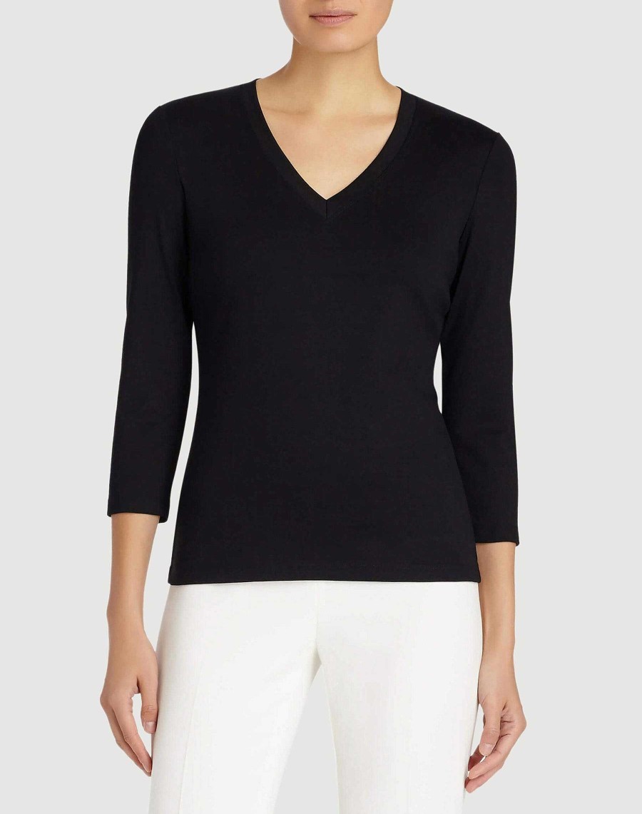 Lafayette 148 New York Tops & Tees | Cotton Rib V-Neck T-Shirt Pool