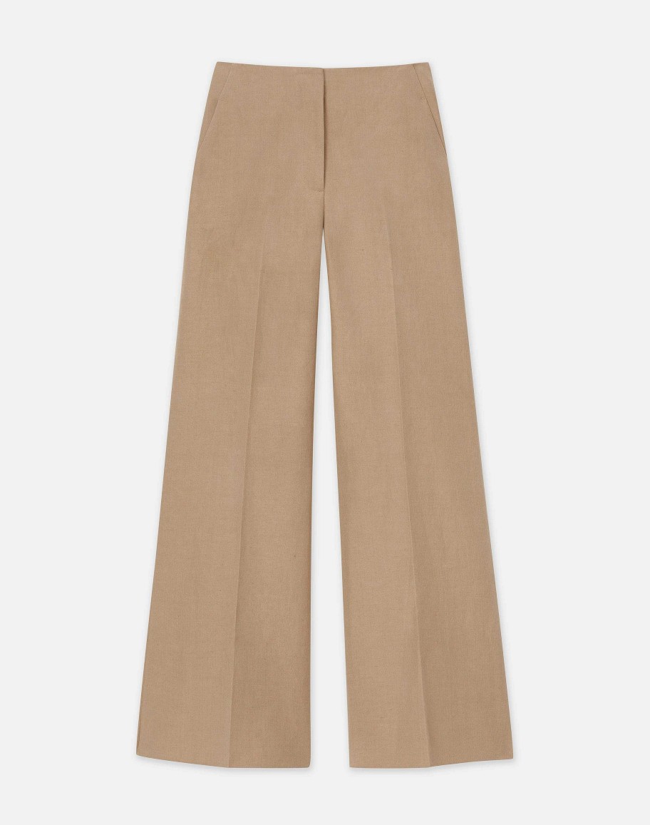 Lafayette 148 New York Pants & Shorts | Silk-Linen Franklin Split Wide Leg Pant Cadet Khaki