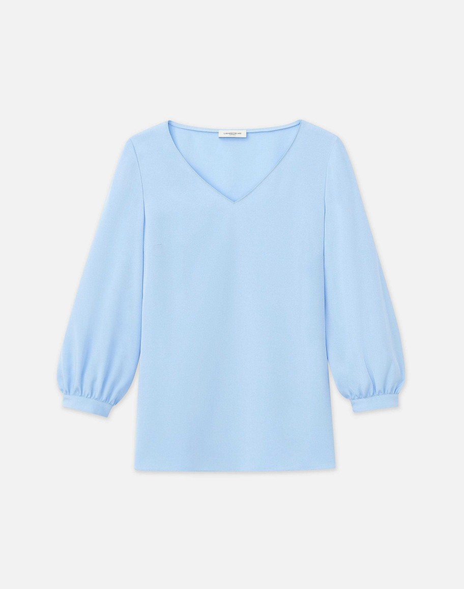 Lafayette 148 New York Blouses & Shirts | Organic Silk Stretch Georgette Lantern Sleeve Blouse Sky Blue