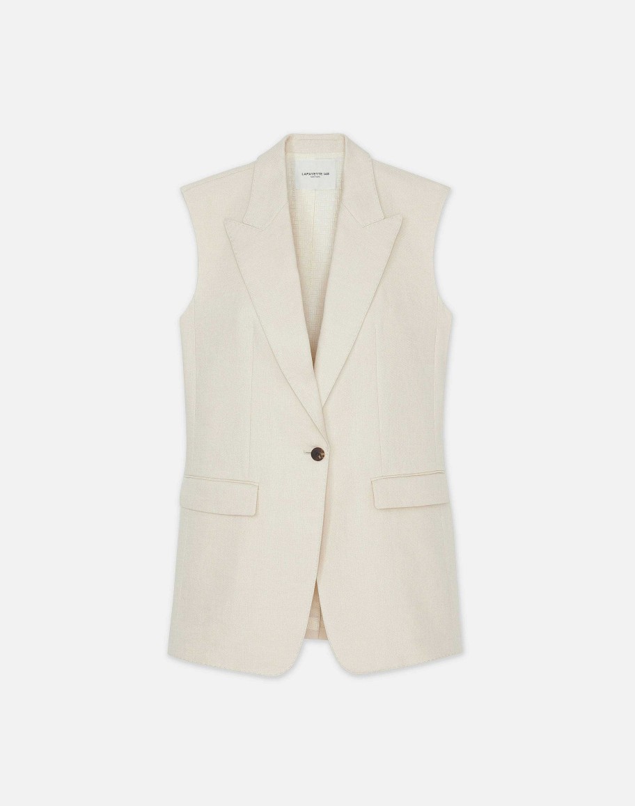 Lafayette 148 New York Jackets & Blazers | Linen Peak Lapel Longline Vest Pebble