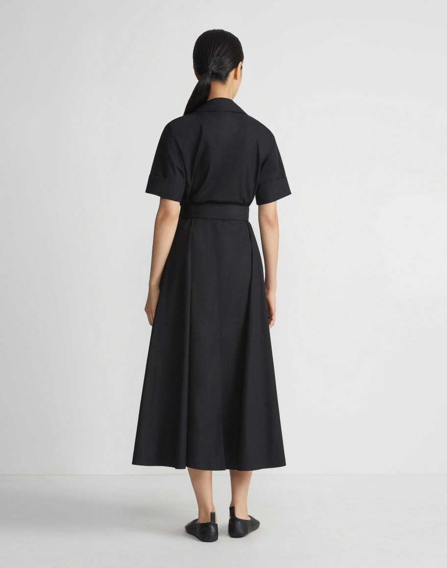 Lafayette 148 New York Dresses | Organic Cotton Poplin Surplice Shirtdress Black