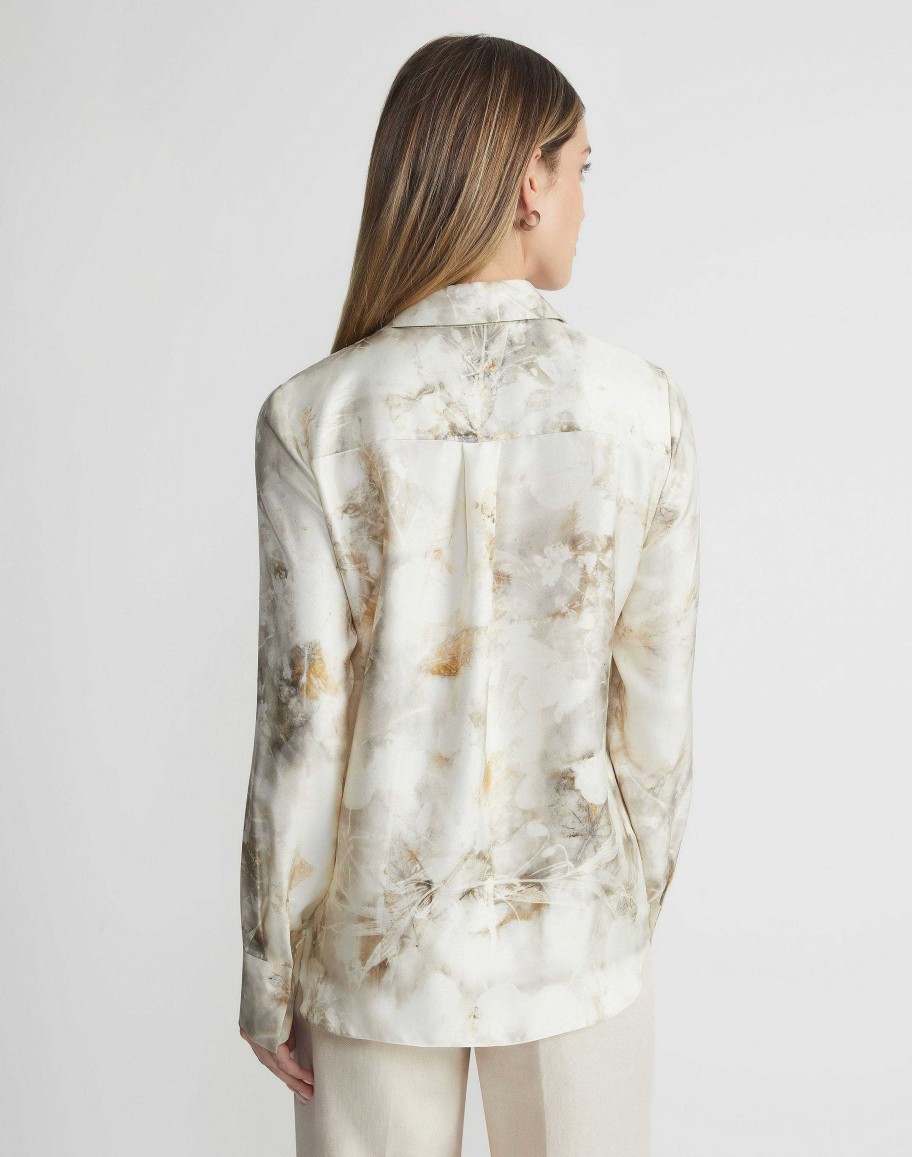 Lafayette 148 New York Blouses & Shirts | Eco Leaves Print Silk Twill Buttoned Blouse Pebble Multi