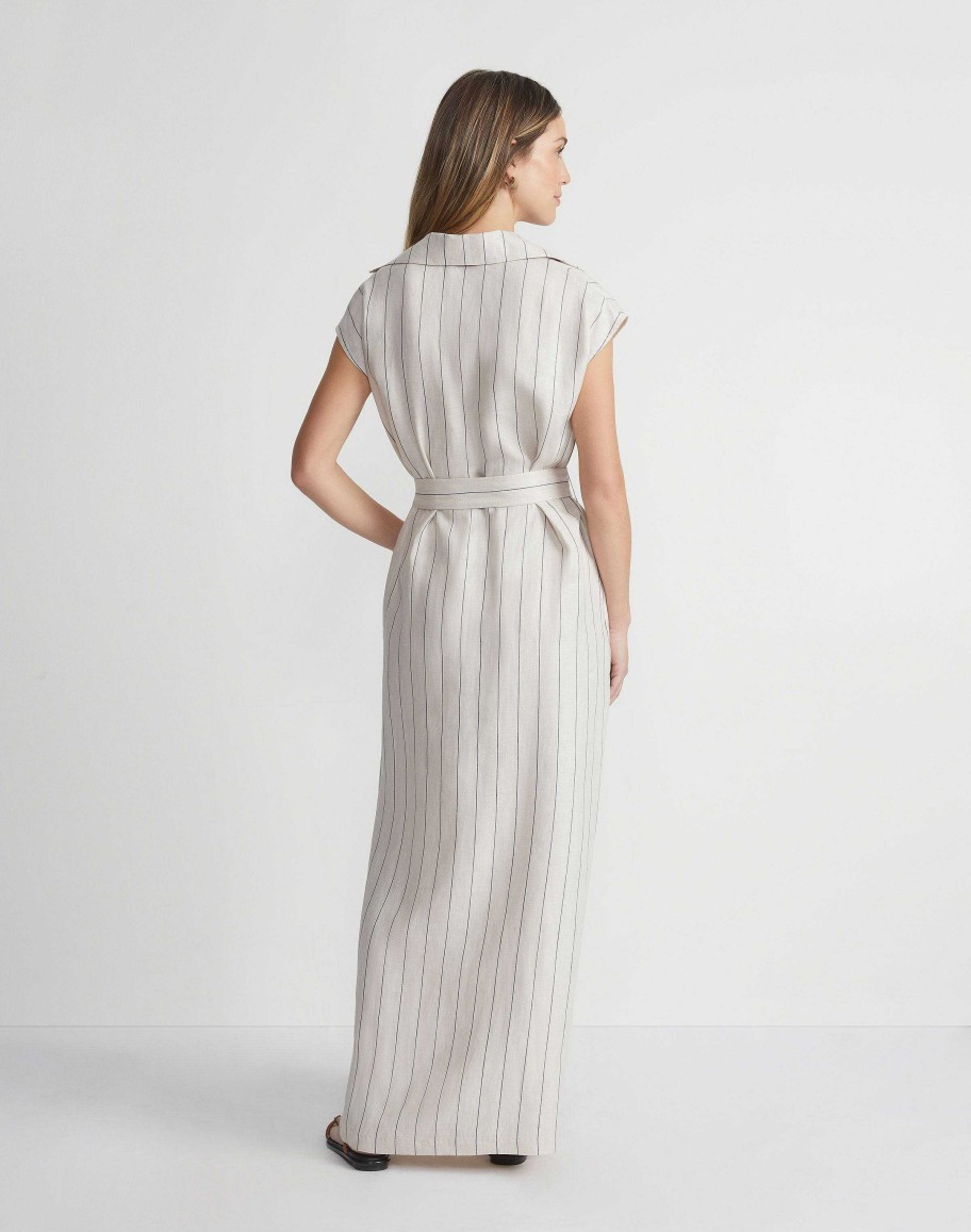 Lafayette 148 New York Dresses | Pinstripe Linen Popover Dress Pebble Multi