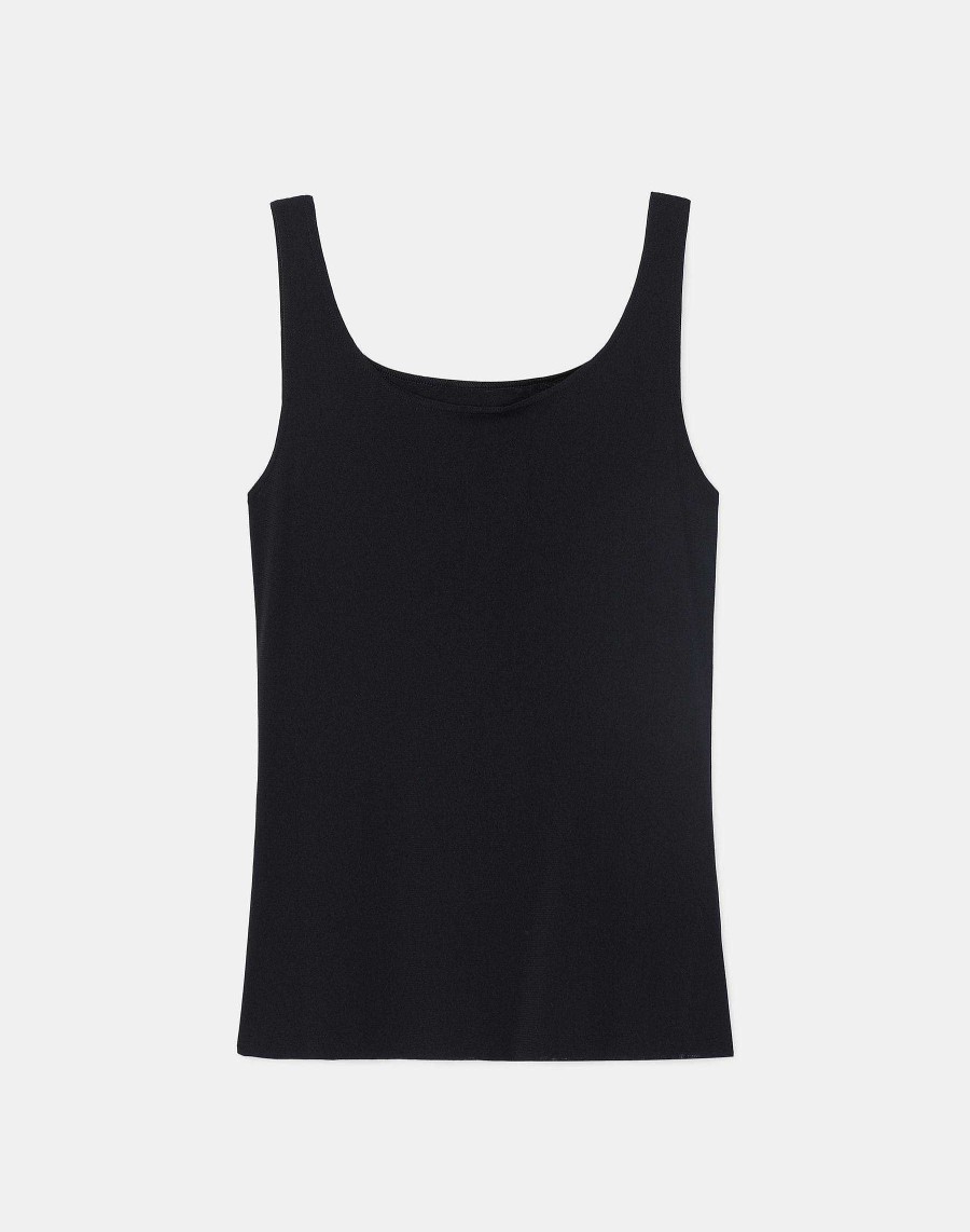 Lafayette 148 New York Tops & Tees | Mesh Jersey Scoop Neck Tank Black