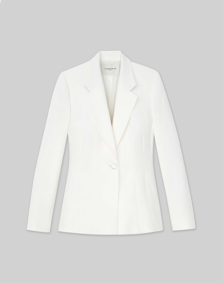 Lafayette 148 New York Jackets & Blazers | Wool-Silk Crepe Single Button Blazer Cloud