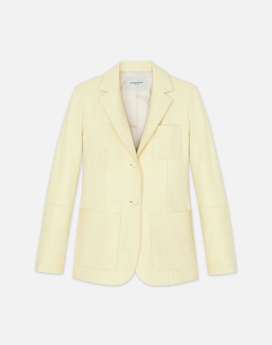 Lafayette 148 New York Jackets & Blazers | Nappa Leather Three Pocket Blazer Yellow Yarrow