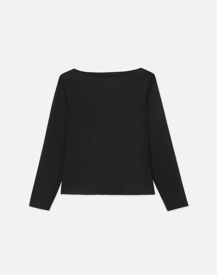 Lafayette 148 New York Tops & Tees | Boiled Wool-Cashmere Jersey Bateau Neck Top Black