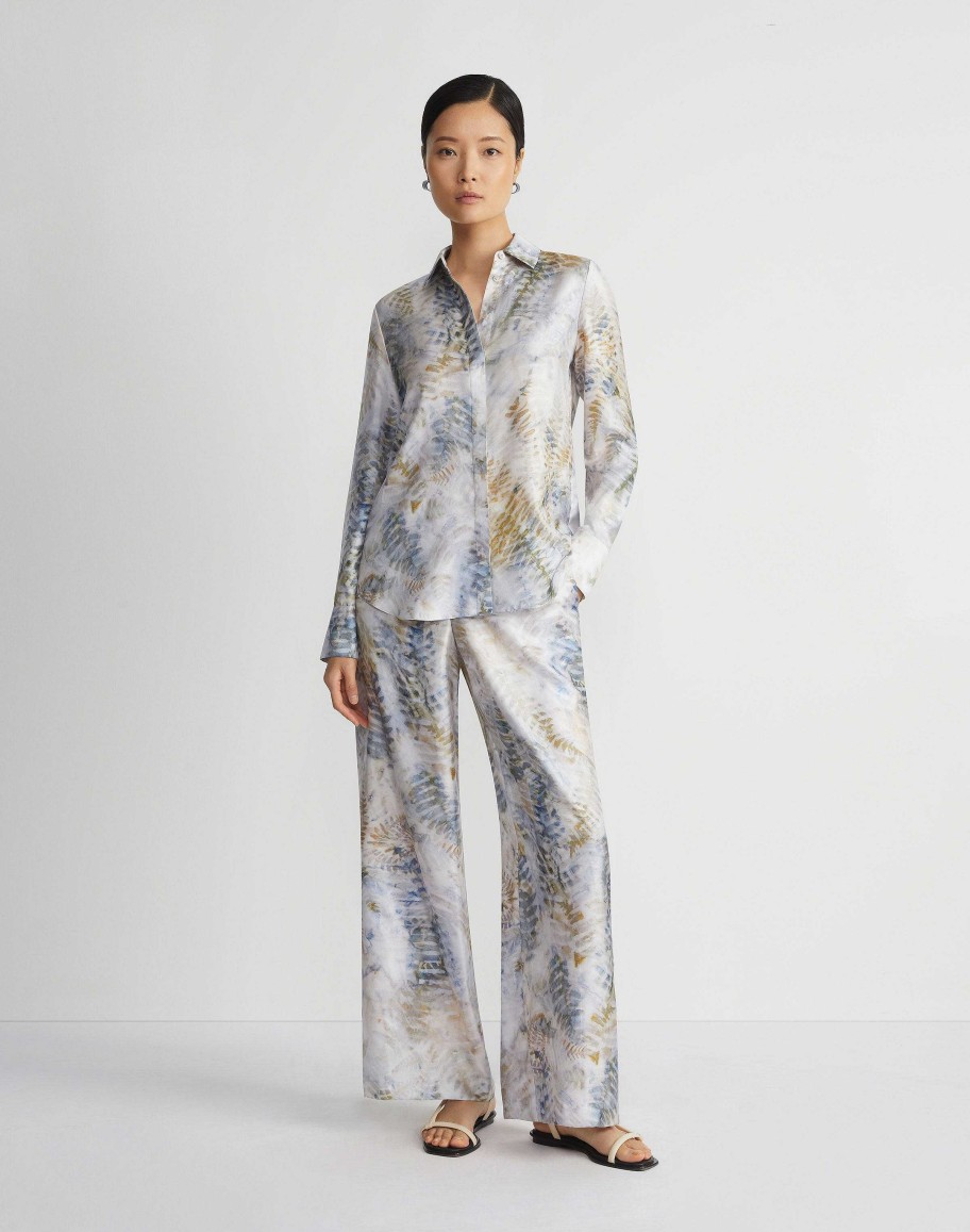 Lafayette 148 New York Blouses & Shirts | Eco Fern Print Silk Twill Buttoned Blouse Bluestone Multi