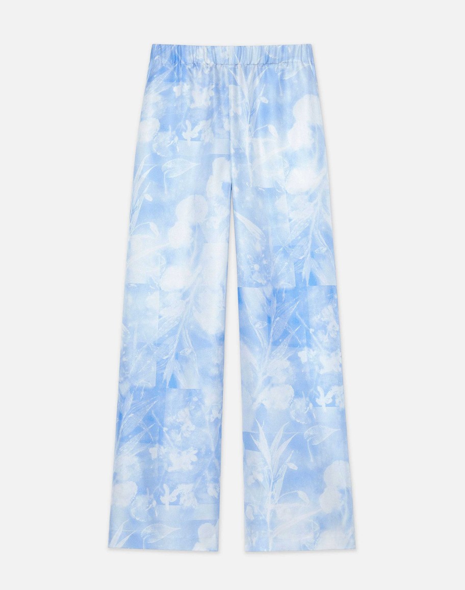 Lafayette 148 New York Pants & Shorts | Eco Flora Print Silk Twill Riverside Pant Sky Blue Multi