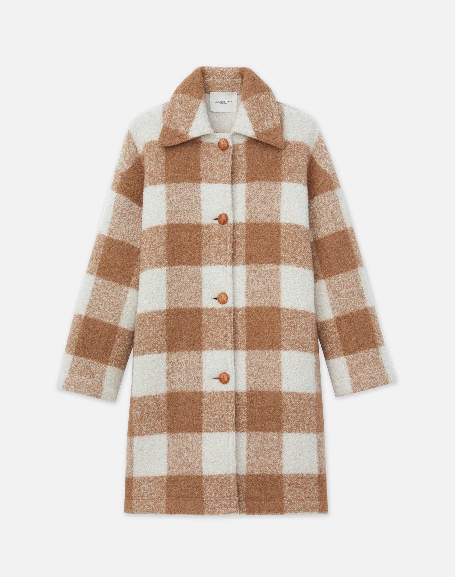 Lafayette 148 New York Coats & Outerwear | Gingham Alpaca-Wool Boucl Double Face Oversized Coat Camel Multi