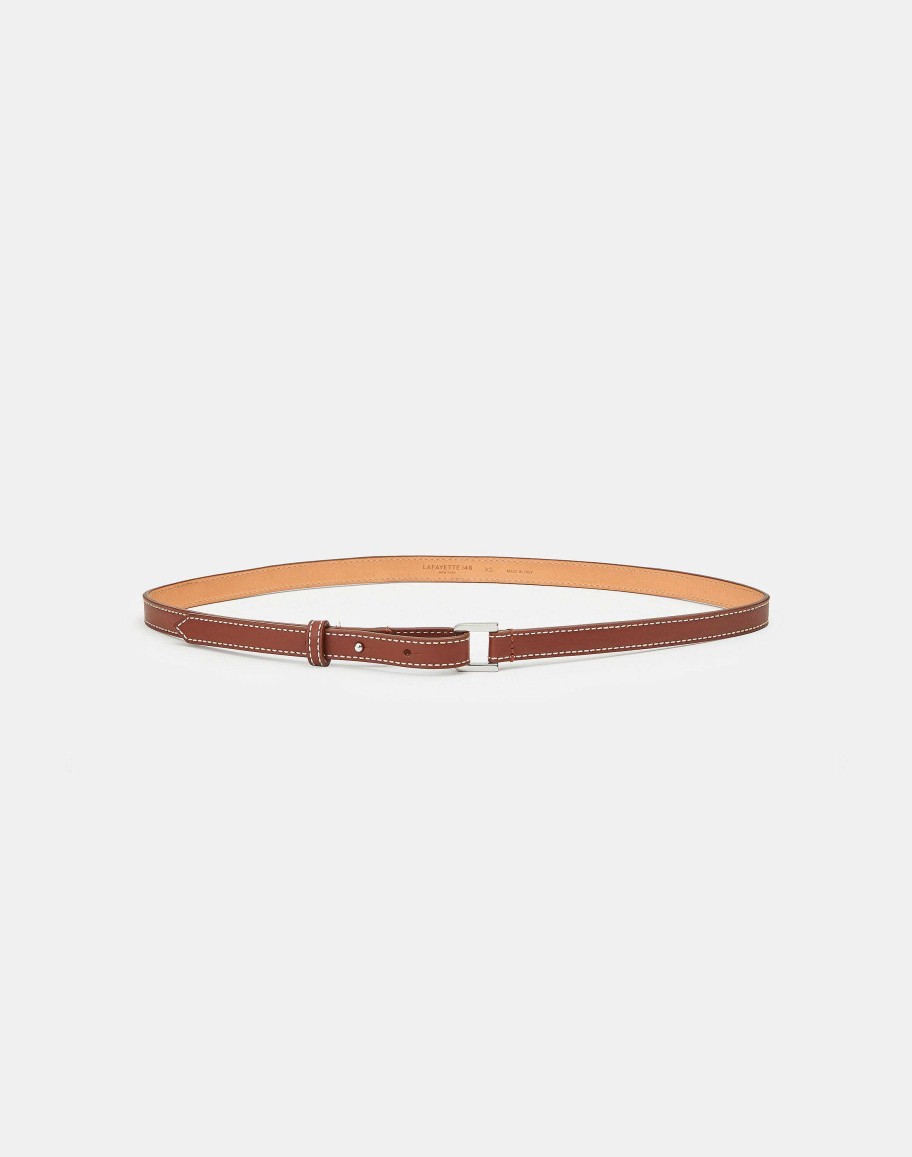 Lafayette 148 New York Leather Accessories | Soft Calfskin Leather Skinny Belt Amber Brown