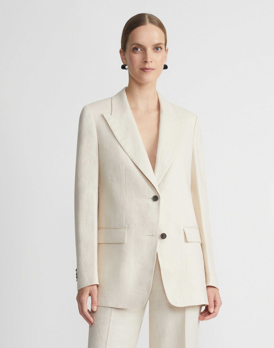 Lafayette 148 New York Jackets & Blazers | Linen Peak Lapel Blazer Pebble